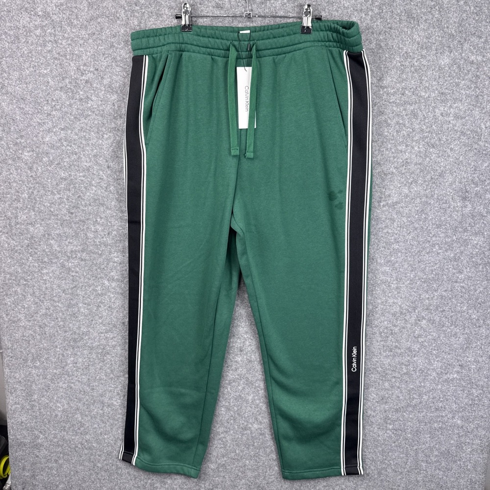 Calvin Klein Jogger Sweatpants XL Green Side Stripe Cotton Blend NWT Stain